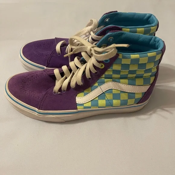 Vans High-Top skateboard Sneakers in Purple and Blue Checkered - Picture 2 of 3